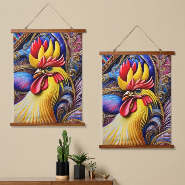 Bright Vibrant Rooster Hanging Tapestry (Asymmetrical)