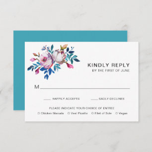 Bright Vibrant Teal Floral Modern Wedding RSVP Card