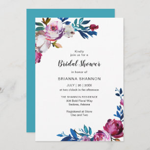 Bright Vibrant Teal Pink Floral Bridal Shower Invitation