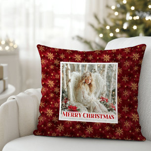Bright Vintage Angel Red and Gold Holiday Pillow