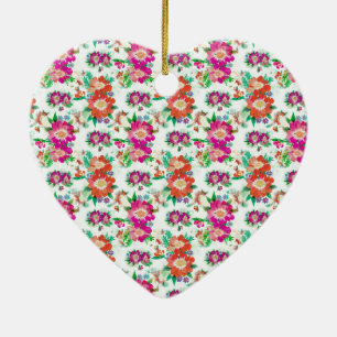 Bright Vintage Floral Pattern Ceramic Ornament