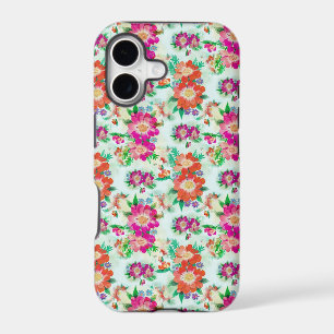 Bright Vintage Floral Pink and Red Flowers