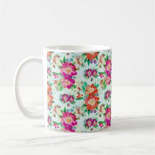Bright Vintage Floral Pink and Red Flowers Coffee Mug