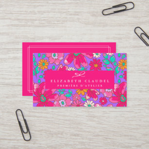 Bright Violet Purple and Hot Pink Floral Business Card