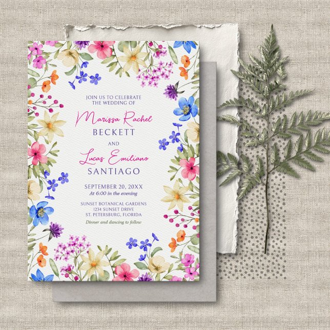 Bright Vivid Colours Wildflowers Wedding Invitation (Creator Uploaded)