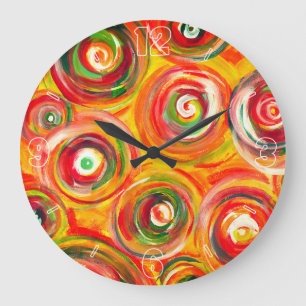 Bright Warm Circles and Swirls Original Abstract Large Clock