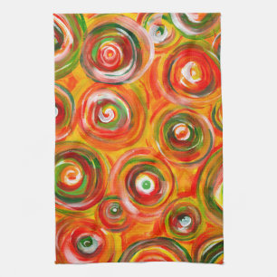 Bright Warm Circles and Swirls Original Art Tea Towel