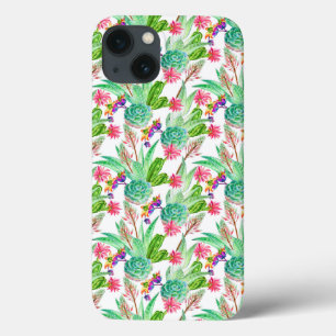 Bright Watercolor Cactus & Succulent Pattern iPhone 13 Case