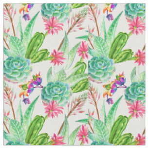 Bright Watercolor Cactus & Succulent Pattern Fabric