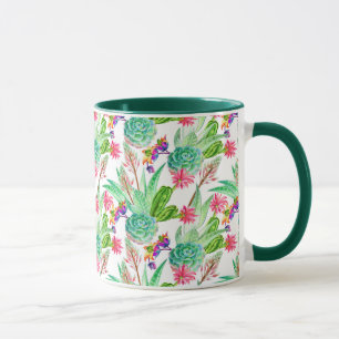 Bright Watercolor Cactus & Succulent Pattern Mug