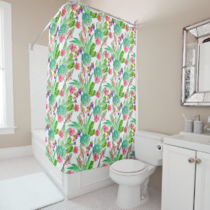 Bright Watercolor Cactus & Succulent Pattern Shower Curtain