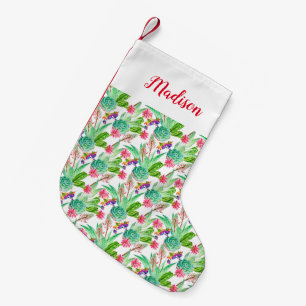 Bright Watercolor Cactus & Succulent Pattern Small Christmas Stocking
