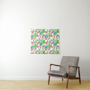Bright Watercolor Cactus & Succulent Pattern Tapestry