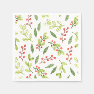 Bright Watercolor Christmas Mistletoe Pattern Napkin