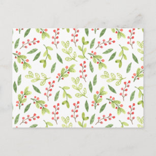Bright Watercolor Christmas Mistletoe Pattern Postcard