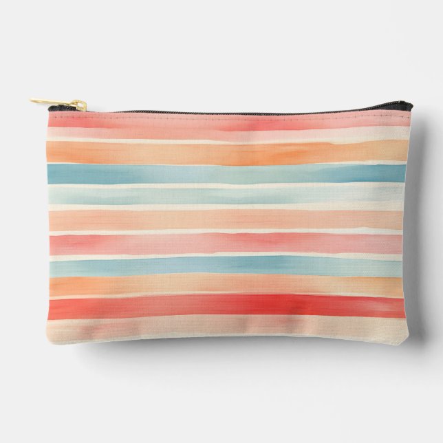 Bright Watercolor Colourful Stripe Pattern Accessory Pouch (Front)