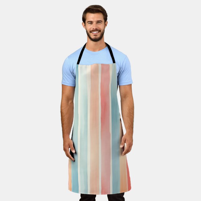 Bright Watercolor Colourful Stripe Pattern Apron (Worn)