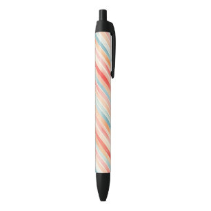 Bright Watercolor Colourful Stripe Pattern Black Ink Pen