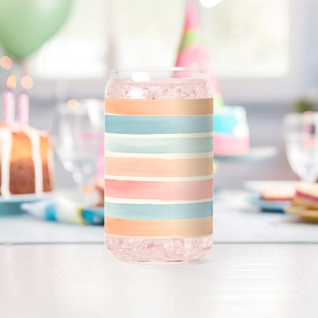 Bright Watercolor Colourful Stripe Pattern Can Glass (Insitu (Birthday))