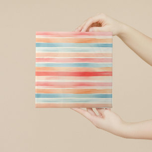 Bright Watercolor Colourful Stripe Pattern Ceramic Tile