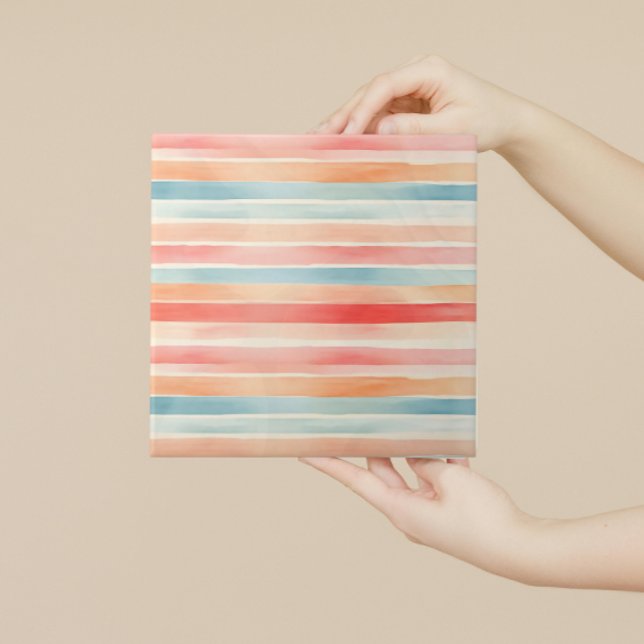 Bright Watercolor Colourful Stripe Pattern Ceramic Tile (Creator Uploaded)