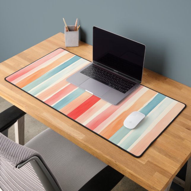 Bright Watercolor Colourful Stripe Pattern Desk Mat (Office 2)