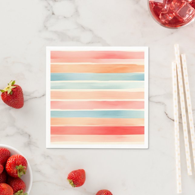 Bright Watercolor Colourful Stripe Pattern Napkin (Insitu)