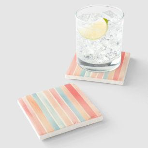 Bright Watercolor Colourful Stripe Pattern Stone Coaster