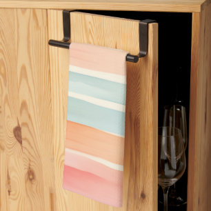 Bright Watercolor Colourful Stripe Pattern Tea Towel