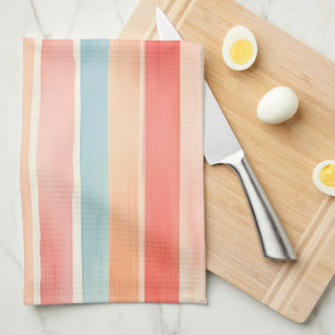 Bright Watercolor Colourful Stripe Pattern Tea Towel