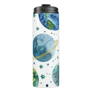 BRIGHT WATERCOLOR EARTH DAY PLANETS THERMAL TUMBLER