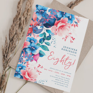 Bright Watercolor Floral 80th Birthday Invitation