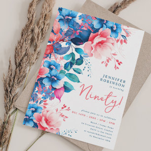 Bright Watercolor Floral 90th Birthday Invitation