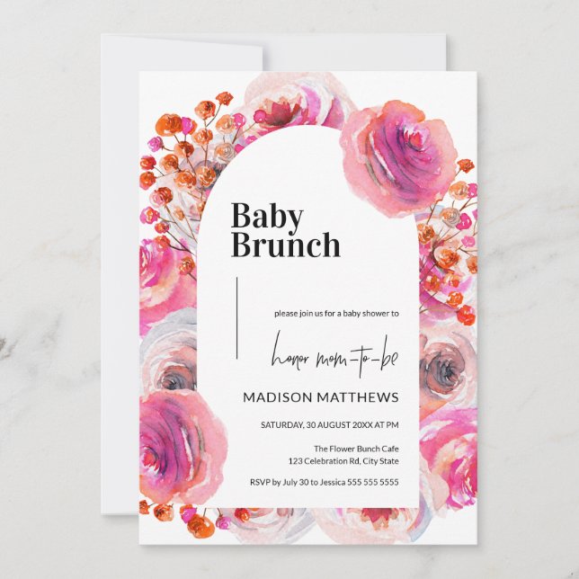 Bright Watercolor Floral Arch Baby Brunch Shower  Invitation (Front)