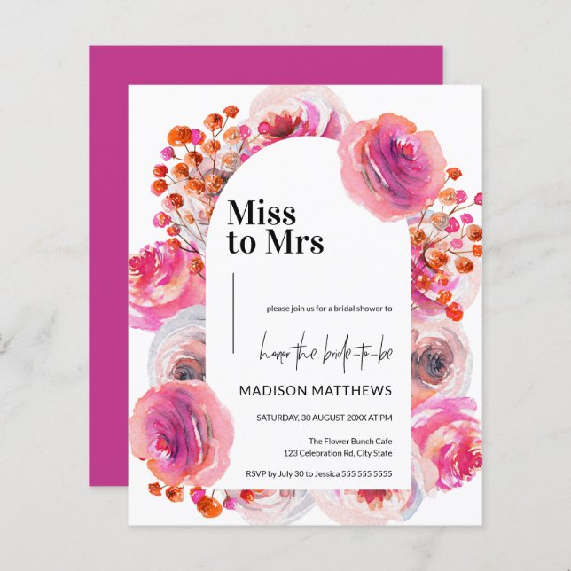 Bright Watercolor Floral Arch Summer Bridal Shower (Front/Back)