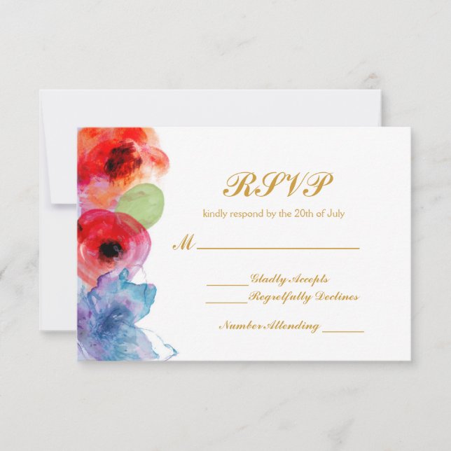 Bright Watercolor Floral Flowers RSVP Wedding  (Front)