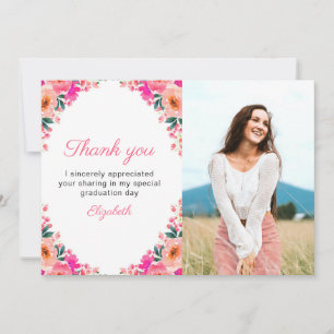 Bright Watercolor Floral Grad Photo Thank You Card