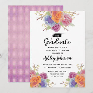 Bright Watercolor Floral Graduation Invitation