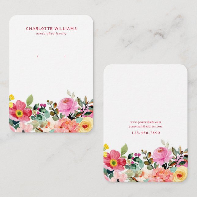 Bright Watercolor Floral Jewellery Card (Front/Back)