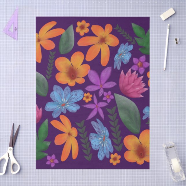 Bright Watercolor Floral Pattern Botanical Aesthet Tissue Paper (Craft)