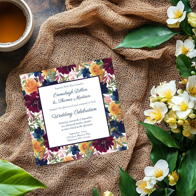 Bright Watercolor Floral Pattern Wedding Invitation (Creator Uploaded)