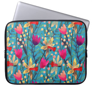 Bright Watercolor: Floral Seamless Design. Laptop Sleeve