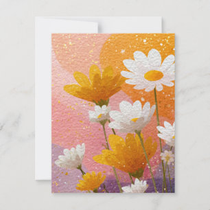 Bright Watercolor Floral Warm Pink & Gold Design Card