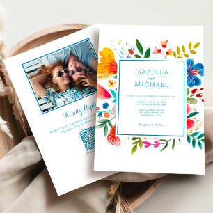 Bright Watercolor Floral Wedding Invitation