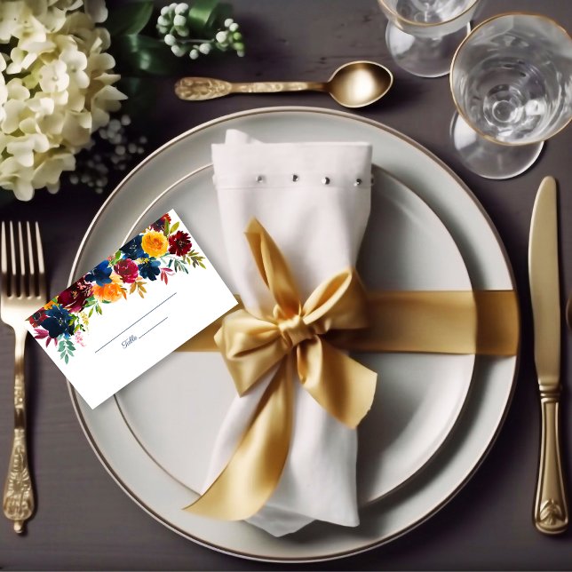Bright Watercolor Floral Wedding Place Card (Creator Uploaded)