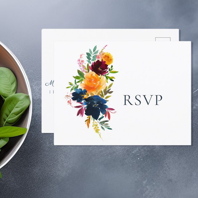 Bright Watercolor Floral Wedding RSVP Invitation Postcard (Creator Uploaded)