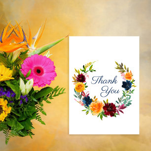 Bright Watercolor Floral Wedding Thank You Card