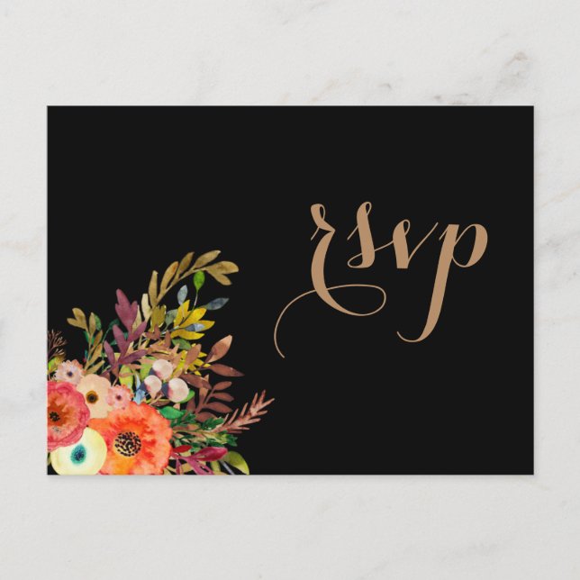 Bright Watercolor Florals Wedding RSVP Invitation  Postcard (Front)