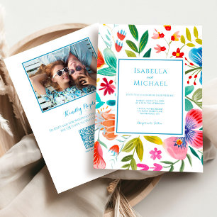 Bright Watercolor Flower Wedding Invitation