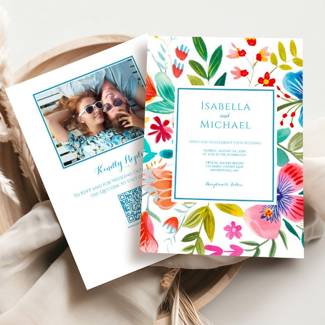 Bright Watercolor Flower Wedding Invitation (Bright Watercolor Flower Wedding Invitation)
